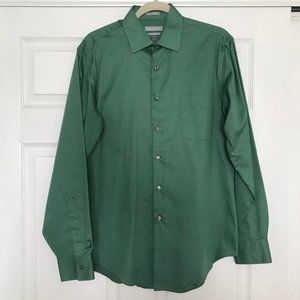 Green Van Heusen Fitted Lux Sateen Dress Shirt Size 16" neck 34-35" sleeve